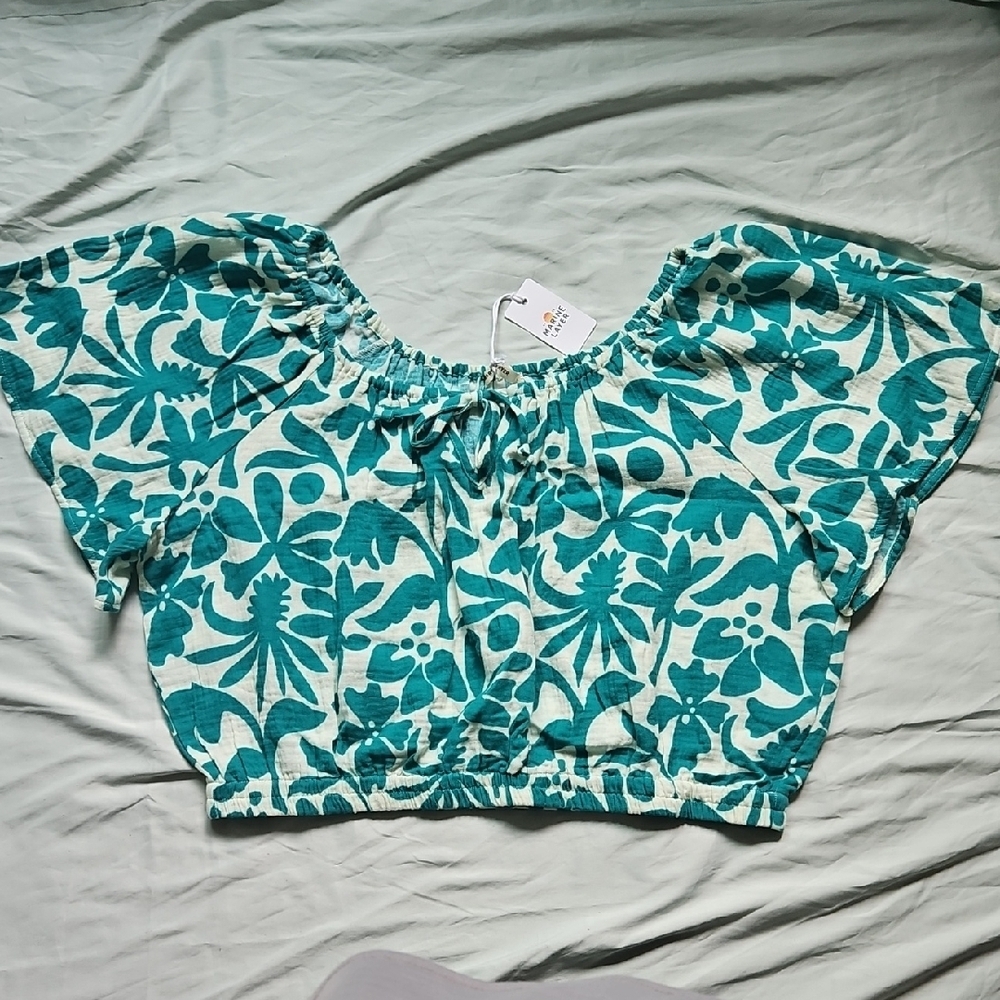 NWT Marine Layer Teal Floral Blouse, Size XL